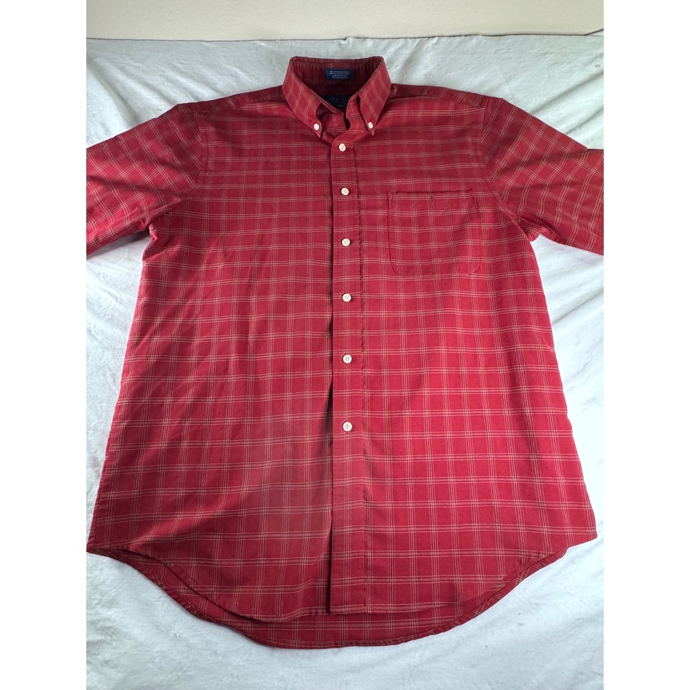 Towncraft Plaid Button Down Shirt Mens Medium Red Wrinkle Free Short Sleeve